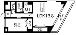 円上ヒルサイド 1LDKの間取図画像