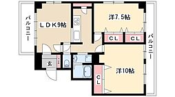 石町マンション 2LDKの間取図画像