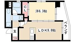 レインボーピア八熊 1LDKの間取図画像