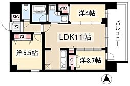プレサンスレイズ鶴舞公園 3LDKの間取図画像
