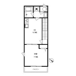 Ｌｕｃｅｎｔ・K 2階1DKの間取り