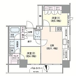 リビオレゾン大手町 2LDKの間取り