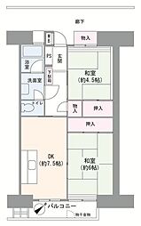 東白鬚第二マンション10号棟 2DKの間取図画像