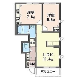 ラ・ファミリーナB 2LDKの間取図画像