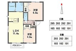 ヴィラ・プロスパーC 2LDKの間取図画像