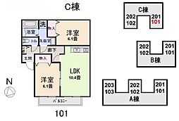 リビングタウン南矢島B 2LDKの間取図画像