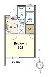 TOC　TEC　III 2階1Kの間取り
