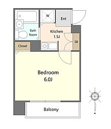クレセント梅屋敷 1Kの間取図画像