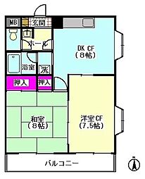 エステートハネダ 2DKの間取図画像