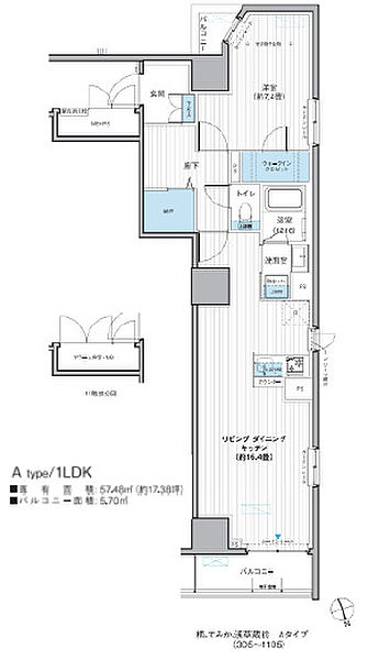 栖～すみか～浅草蔵前 905｜東京都台東区駒形1丁目(賃貸マンション1LDK・9階・57.48㎡)の写真 その2