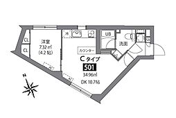 ASTILE市ヶ谷 1DKの間取図画像
