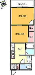 本田ハイツ 2DKの間取図画像