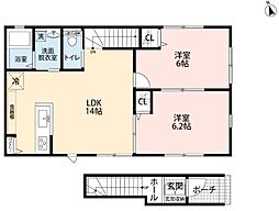 墨田区京島3丁目47-15住宅 2LDKの間取図画像