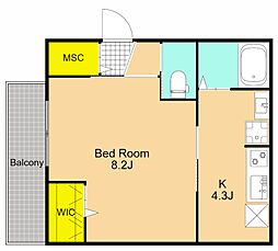 グリュネハイム 3階1Kの間取り