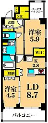フレンシア目黒洗足 2LDKの間取図画像