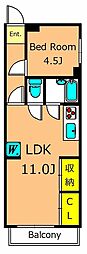 ヴィラ萩 2階1LDKの間取り