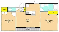 グリュネハイム 3階2LDKの間取り
