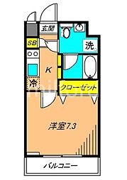 アクアベールII 2階1Kの間取り