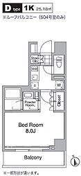 レジディア目黒4 1Kの間取図画像