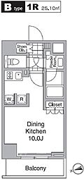 レジディア目黒4 ワンルームの間取図画像