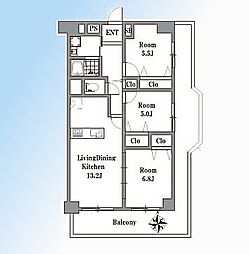 青木橋スカイハイツ 3LDKの間取図画像