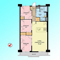 根岸ハイツ2号棟 3LDKの間取図画像