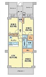 ラミーユ松戸ハイライズ2号棟ヴィラージュ棟 3LDKの間取図画像
