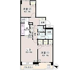 東急田園都市線 用賀駅 徒歩10分の賃貸マンション 3階2LDKの間取り