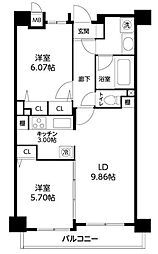 レジディア三軒茶屋II 5階2LDKの間取り