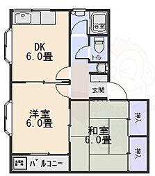 ツインコーポA棟 2DKの間取図画像