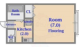 コーポ白亜 1Kの間取図画像