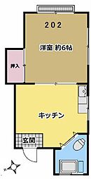 鴫原ビル 202 2階1Kの間取り