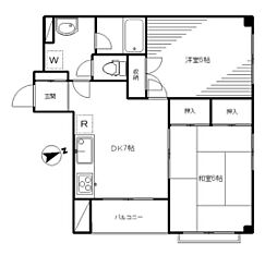 小田井ビル 2階2DKの間取り
