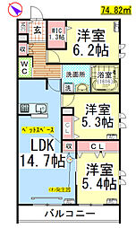 AF ペット共生・ベルフォレ[ヘーベルメゾン・ZEH] 3LDKの間取図画像