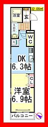 メゾン南林間2 1DKの間取図画像