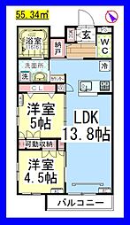 ＡＦ　ラーベ２[ヘーベルメゾン・Ｅｃｏレジ] 1階2LDKの間取り