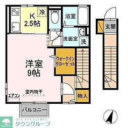 東武野田線 梅郷駅 徒歩20分の賃貸アパート 2階1Kの間取り