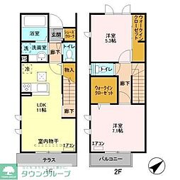 つくばエクスプレス 流山おおたかの森駅 徒歩14分の賃貸アパート 1階2LDKの間取り