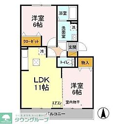 東武野田線 逆井駅 徒歩37分の賃貸アパート 1階2LDKの間取り
