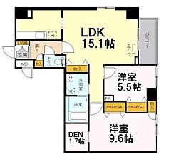 つくばエクスプレス 六町駅 徒歩1分の賃貸マンション 9階2LDKの間取り