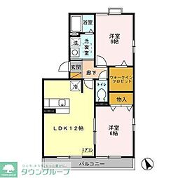 JR常磐線 松戸駅 徒歩27分の賃貸アパート 3階2LDKの間取り