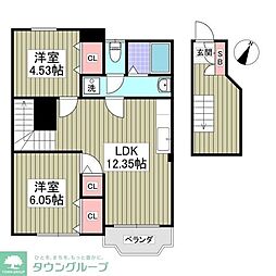 東武野田線 愛宕駅 バス1分 柳沢下車 徒歩10分の賃貸アパート 2階2DKの間取り