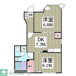 サンパティークB 2DKの間取図画像