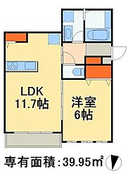流山市後平井アパート 1LDKの間取図画像