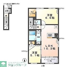 ウェストビレッヂII 2LDKの間取図画像