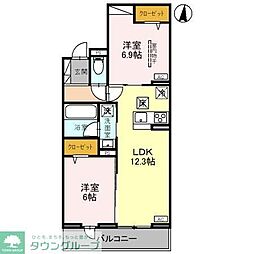 リヴェール・パルコ 2LDKの間取図画像