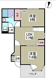 サンパティークB 2DKの間取図画像