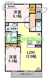 イルヴィラージュA 2LDKの間取図画像
