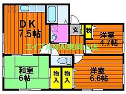 フォブールカワイB 3DKの間取図画像