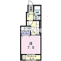 サンパレス 1Kの間取図画像
